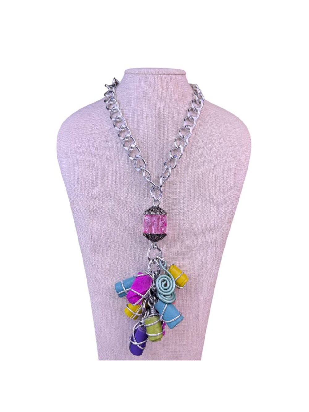 Handcrafted Womens Multi-Color Leather & Metal Necklace Bracelet Earring Set